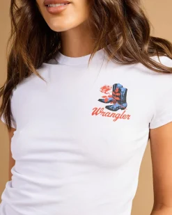 Tops*Wrangler Boots N Roses Staple Baby Tee Optic White