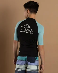 Rashies*Quiksilver Boys' On Tour Short Sleeve Wet Shirt Black/ Reef Waters