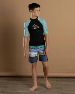 Rashies*Quiksilver Boys' On Tour Short Sleeve Wet Shirt Black/ Reef Waters