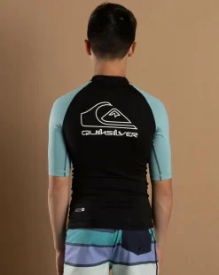 Rashies*Quiksilver Boys' On Tour Short Sleeve Wet Shirt Black/ Reef Waters