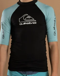 Rashies*Quiksilver Boys' On Tour Short Sleeve Wet Shirt Black/ Reef Waters
