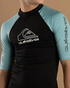 Rashies*Quiksilver Boys' On Tour Short Sleeve Wet Shirt Black/ Reef Waters