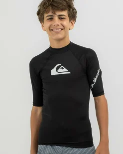 Rashies*Quiksilver Boys' All Time Short Sleeve Rash Vest Black