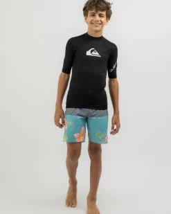 Rashies*Quiksilver Boys' All Time Short Sleeve Rash Vest Black