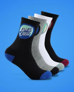 Socks & Accesories*Santa Cruz Boys' Bold Shadow Dot Crew Socks 4 Pack Black White-gmarle