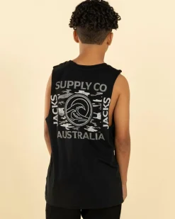 Tops & T-Shirts*Jacks Boys' Camoflow Muscle Tank Black