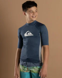 Rashies*Quiksilver Boys' Everyday UPF50 Comp Short Sleeve Rash Vest Vintage Indigo Heather
