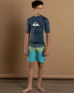 Rashies*Quiksilver Boys' Everyday UPF50 Comp Short Sleeve Rash Vest Vintage Indigo Heather
