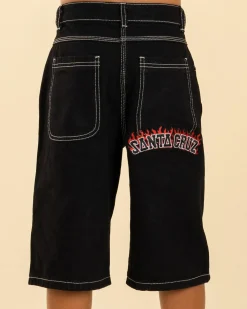 Denim|Shorts & Bottoms*Santa Cruz Boys' Flamed Collegiate Arch Denim Shorts Black