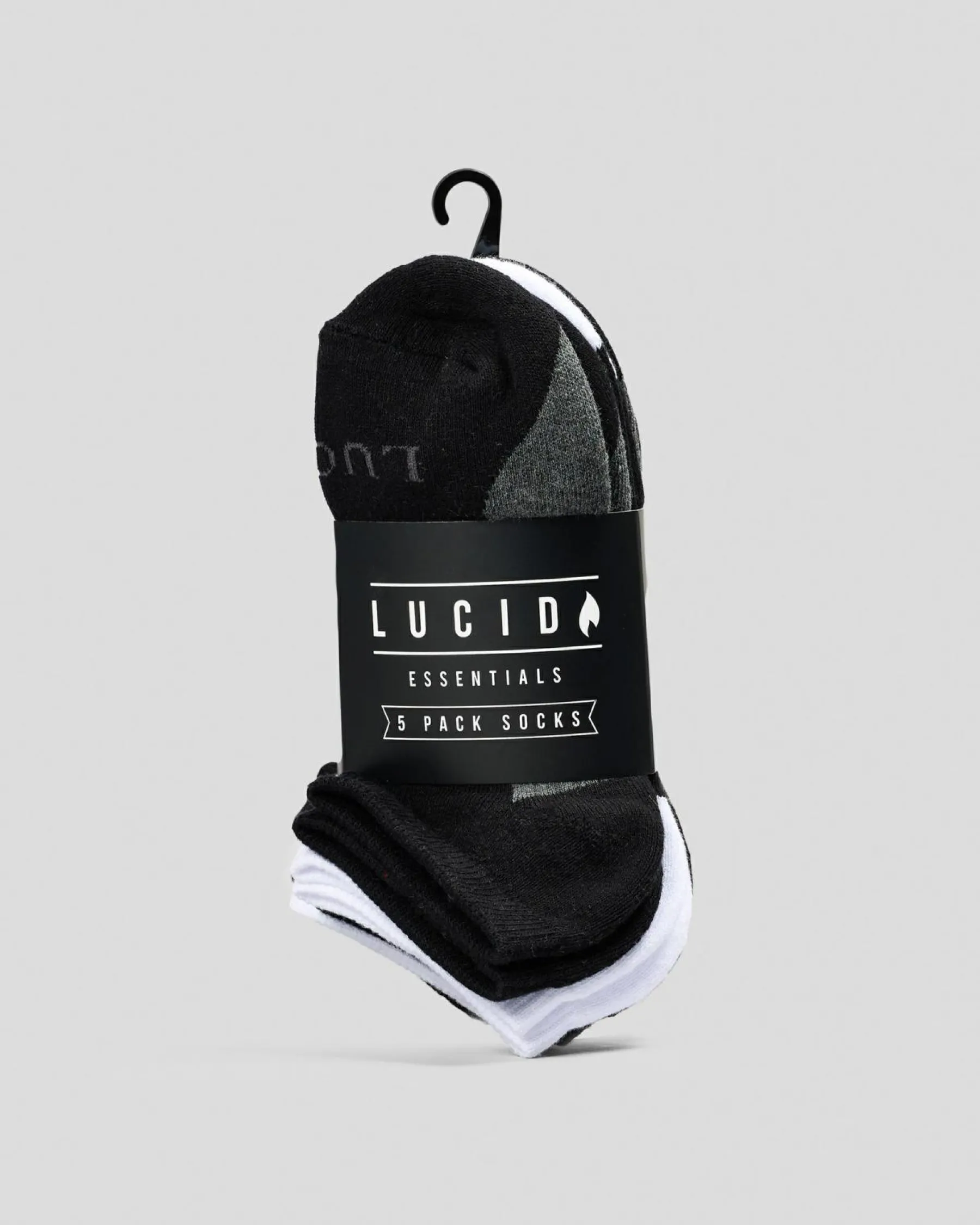 Socks & Accesories*Lucid Boys' Fuzzled Ankle Socks 5 Pack Black/white