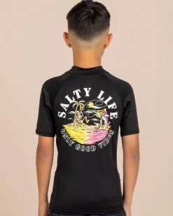 Rashies*Salty Life Boys' Good Vibes Short Sleeve Rash Vest Black