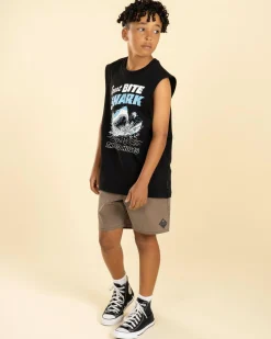 Tops & T-Shirts*The Mad Hueys Boys' Great Bite Shark Muscle Tank Black