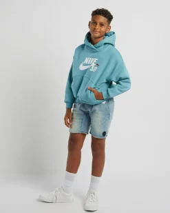 Outerwear*Nike Boys' Icon Fleece Hoodie Denim Turquoise/white