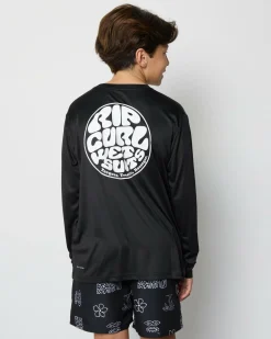 Rashies*Rip Curl Boys' Icons Surflite Long Sleeve Rash Vest Black/ White