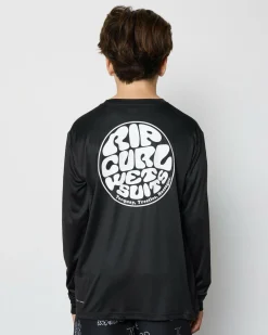 Rashies*Rip Curl Boys' Icons Surflite Long Sleeve Rash Vest Black/ White