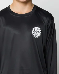 Rashies*Rip Curl Boys' Icons Surflite Long Sleeve Rash Vest Black/ White