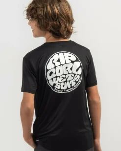 Rashies*Rip Curl Boys' Icons Surflite Short Sleeve Rash Vest Black/ White