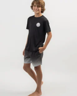 Rashies*Rip Curl Boys' Icons Surflite Short Sleeve Rash Vest Black/ White