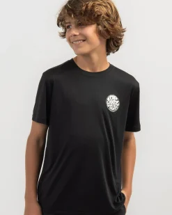 Rashies*Rip Curl Boys' Icons Surflite Short Sleeve Rash Vest Black/ White