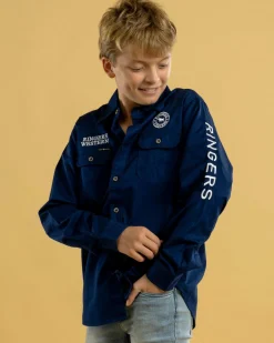 Tops & T-Shirts*Ringers Western Boys' Jackaroo Full Button Work Long Sleeve Shirt Navy/white