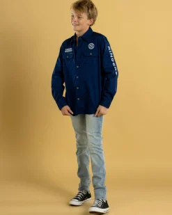 Tops & T-Shirts*Ringers Western Boys' Jackaroo Full Button Work Long Sleeve Shirt Navy/white