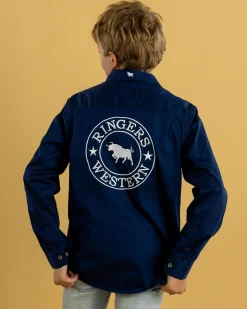 Tops & T-Shirts*Ringers Western Boys' Jackaroo Full Button Work Long Sleeve Shirt Navy/white