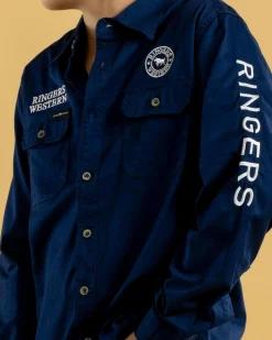 Tops & T-Shirts*Ringers Western Boys' Jackaroo Full Button Work Long Sleeve Shirt Navy/white