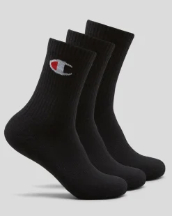 Socks & Accesories*Champion Boys' Large Sport C Logo Crew Socks 3 Pack Black