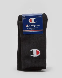 Socks & Accesories*Champion Boys' Large Sport C Logo Crew Socks 3 Pack Black