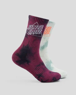 Socks & Accesories*Santa Cruz Boys' Not A Dot Crew Socks 2 Pack Maroon Tdye-slate Tdye