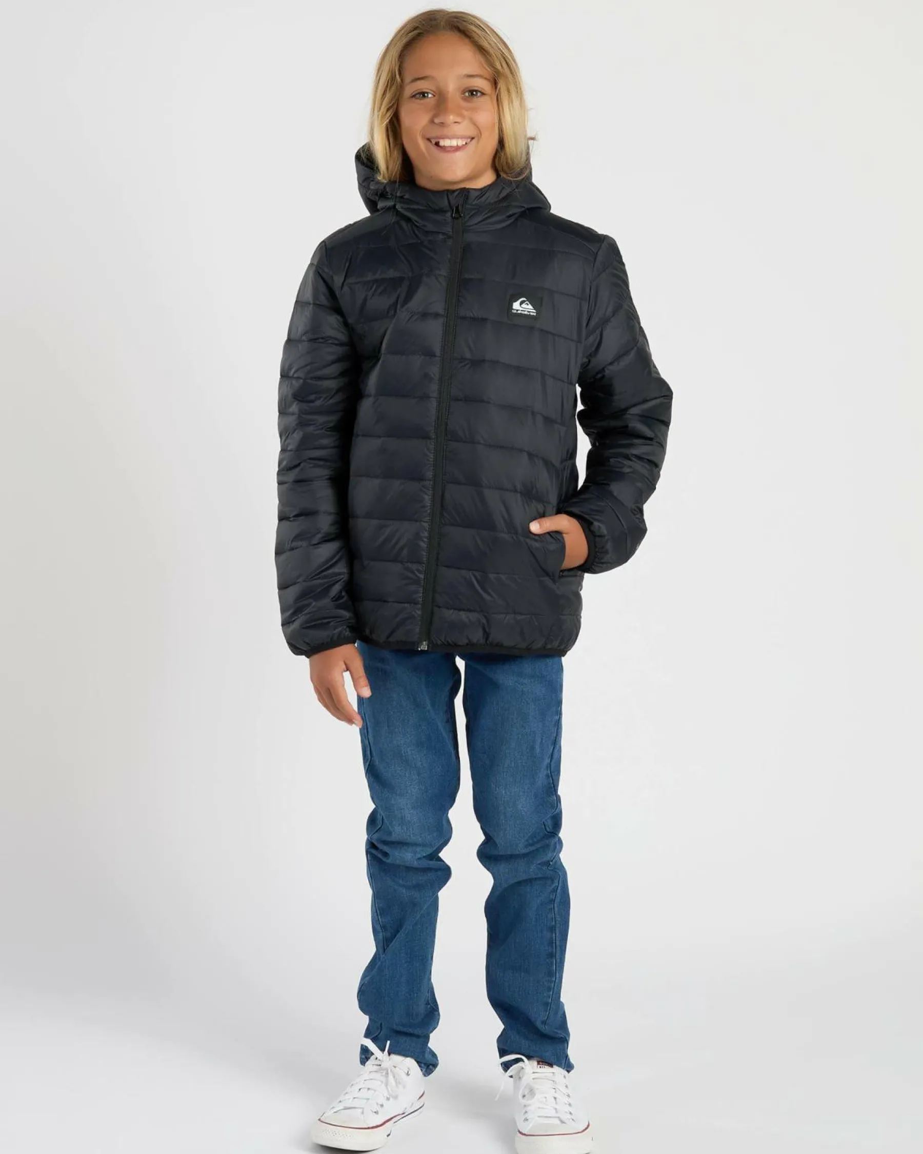 Outerwear*Quiksilver Boys' Scaly Youth Hooded Puffer Jacket Black