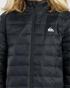 Outerwear*Quiksilver Boys' Scaly Youth Hooded Puffer Jacket Black