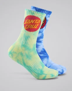 Socks & Accesories*Santa Cruz Boys' Scratch Dot Crew Socks 2 Pack Blue Tdye-teal Tdye