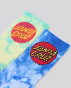 Socks & Accesories*Santa Cruz Boys' Scratch Dot Crew Socks 2 Pack Blue Tdye-teal Tdye