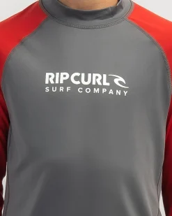 Rashies*Rip Curl Boys' Shock Long Sleeve Rash Vest Red