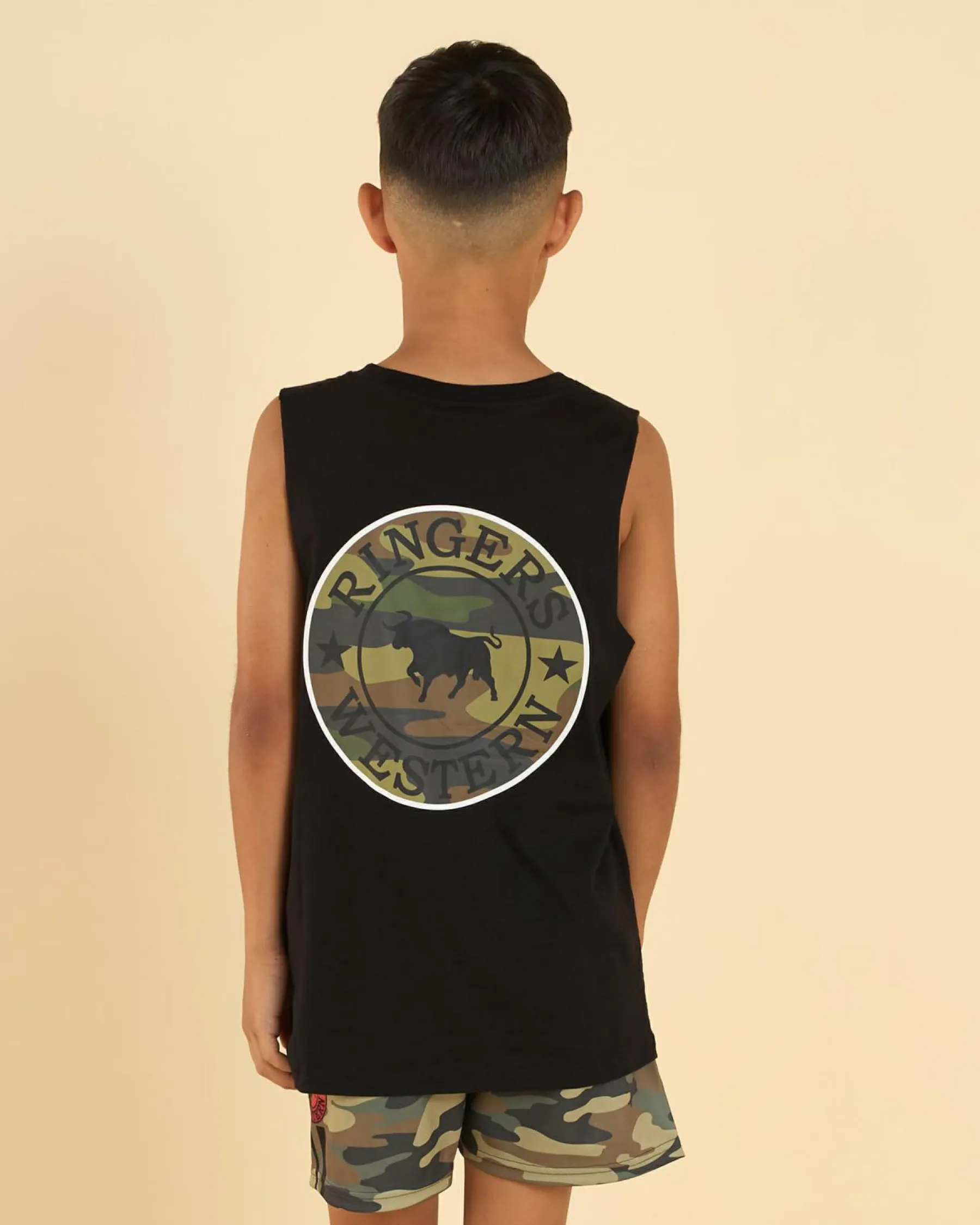 Tops & T-Shirts*Ringers Western Boys' Signature Bull Muscle Tank Black/camo