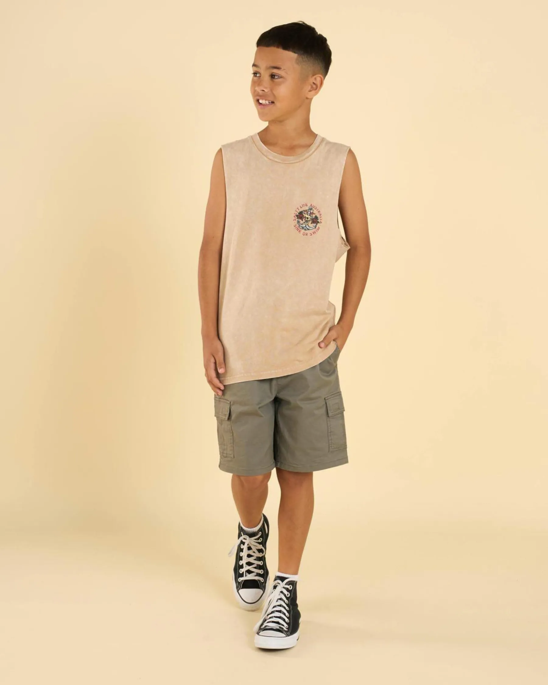 Tops & T-Shirts*Salty Life Boys' Sink Or Swim Muscle Tank Sand Acid
