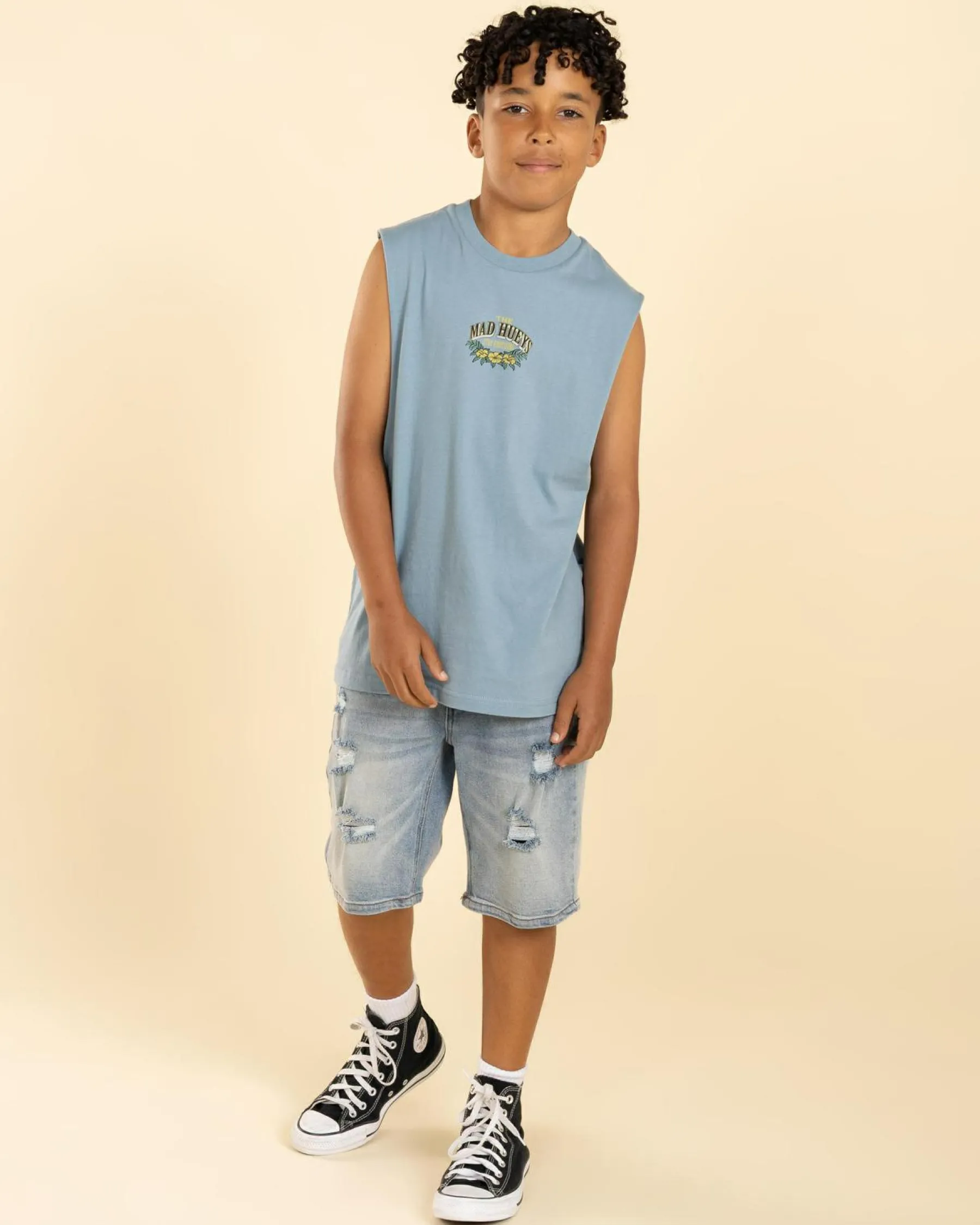 Tops & T-Shirts*The Mad Hueys Boys' Stay Frothin Muscle Tank Steel Blue