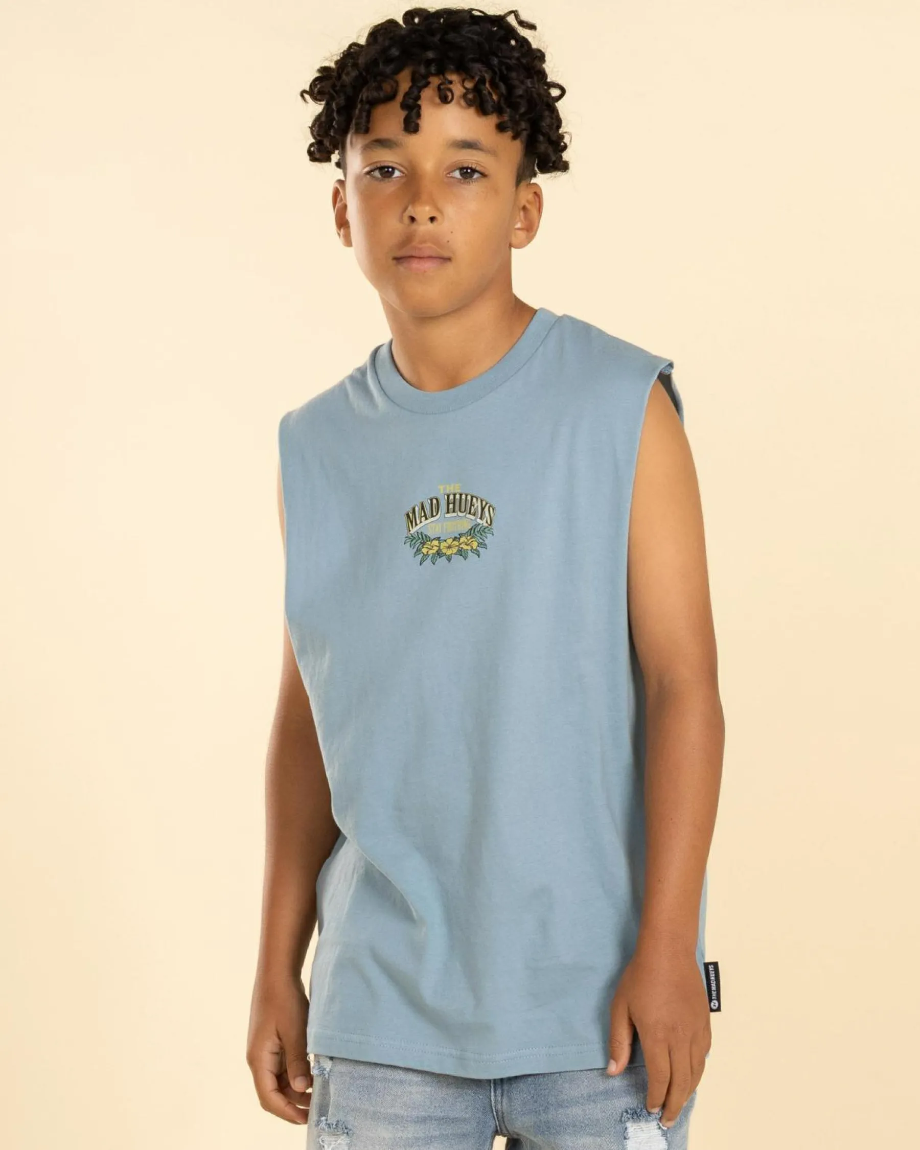 Tops & T-Shirts*The Mad Hueys Boys' Stay Frothin Muscle Tank Steel Blue