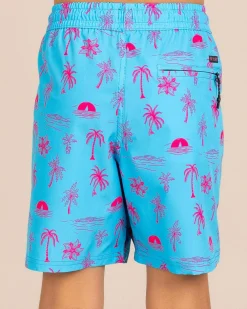 Board Shorts|Shorts & Bottoms*Skylark Boys' Summit Elastic Waist Shorts Cyan/pink