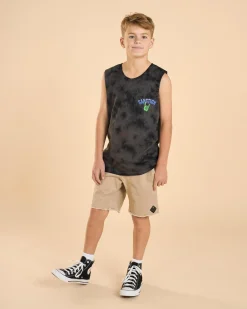 Tops & T-Shirts*Sanction Boys' Tank Slapper Muscle Tank Black Mottle