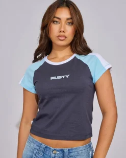 Tops*Rusty Bradley Mini Cap Sleeve T-Shirt Navy Blue