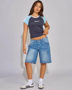 Tops*Rusty Bradley Mini Cap Sleeve T-Shirt Navy Blue