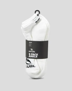 Socks*Rip Curl Brand Ankle Socks 5 Pack White