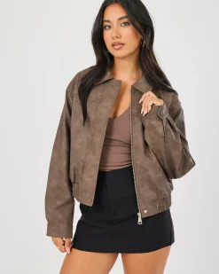 Online Brando Faux Leather Jacket Women Jackets & Coats