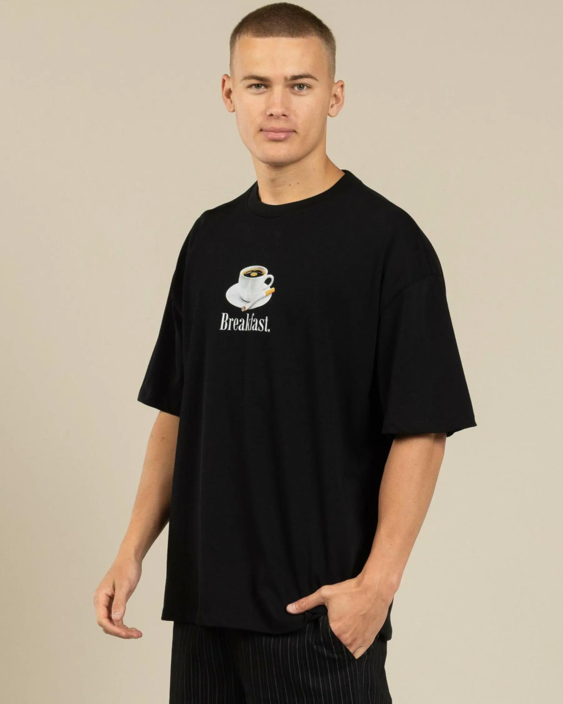 Tops & T-Shirts*Threadheads Breakfast Coffee Oversized T-Shirt Black