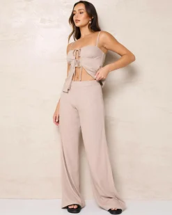 Sets|Linen Blend*Mooloola Brighton Hawaii Pants Mushroom