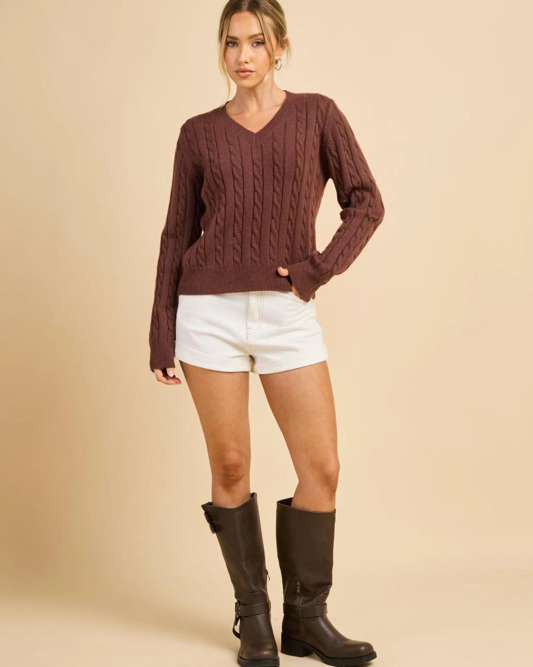 Knitwear|Jumpers & Hoodies*Luvalot Bristol V Neck Knit Jumper Brown