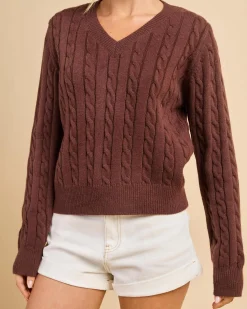 Knitwear|Jumpers & Hoodies*Luvalot Bristol V Neck Knit Jumper Brown