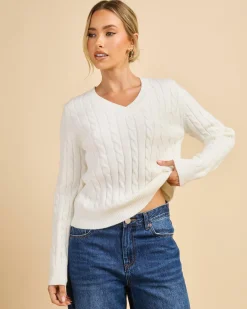 Knitwear|Jumpers & Hoodies*Luvalot Bristol V Neck Knit Jumper White